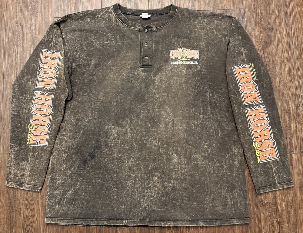Vintage Iron Horse Saloon Bike Week 2007 Long Sleeve Henley Shirt Mens 2XL Biker